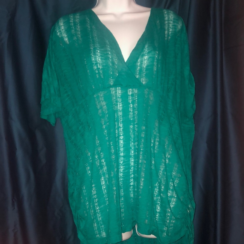 Sheer teal top with open back detail